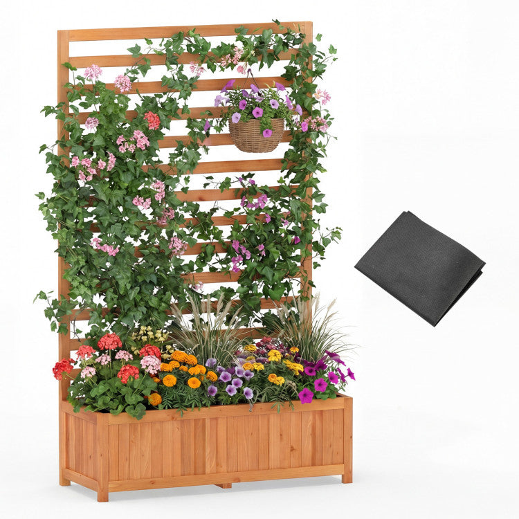 Outdoor Wooden Raised Garden Bed 59 Inch Tall Elevated Planter Box with Vertical Trellis