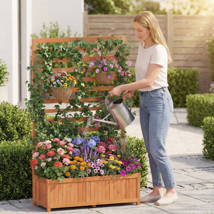 Outdoor Wooden Raised Garden Bed 59 Inch Tall Elevated Planter Box with Vertical Trellis