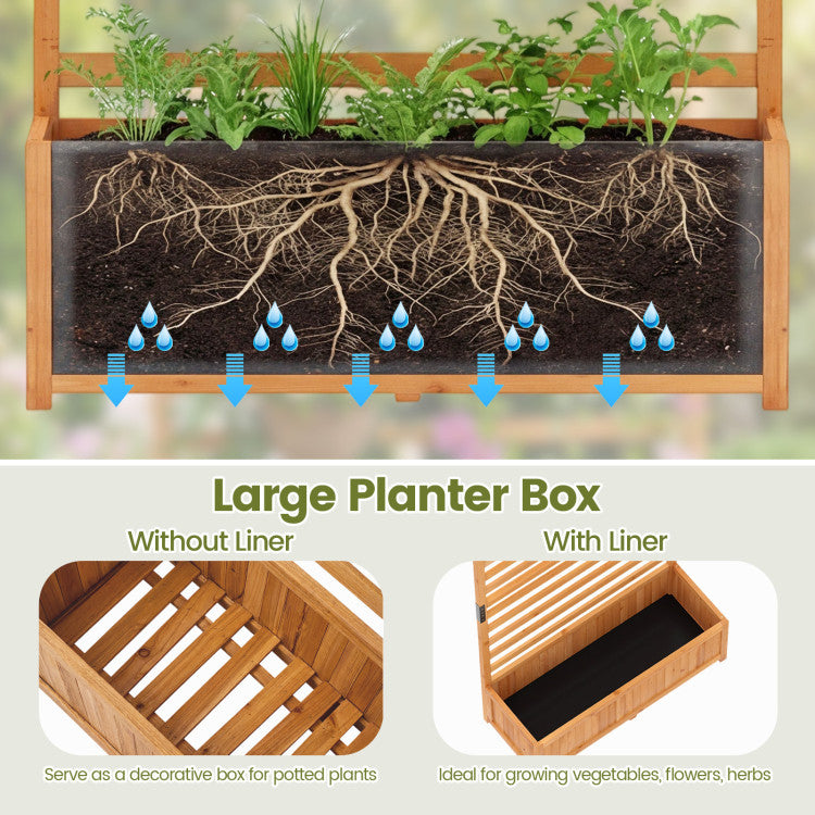 Outdoor Wooden Raised Garden Bed 59 Inch Tall Elevated Planter Box with Vertical Trellis