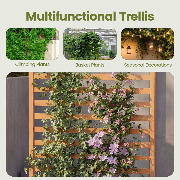 Outdoor Wooden Raised Garden Bed 59 Inch Tall Elevated Planter Box with Vertical Trellis