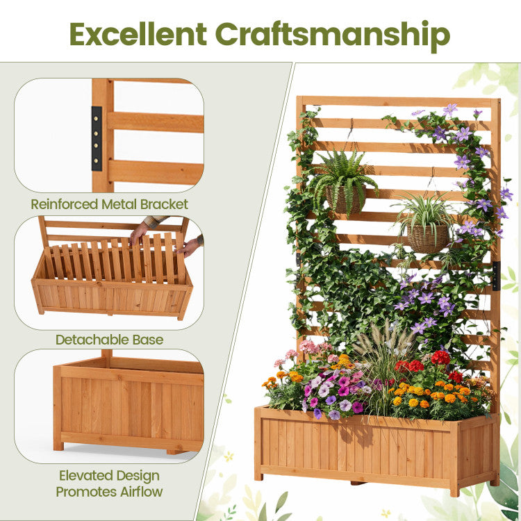 Outdoor Wooden Raised Garden Bed 59 Inch Tall Elevated Planter Box with Vertical Trellis