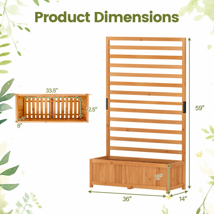 Outdoor Wooden Raised Garden Bed 59 Inch Tall Elevated Planter Box with Vertical Trellis