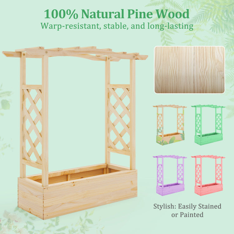 Outdoor Wooden Raised Garden Bed Planter Box with Trellis and Hanging Roof
