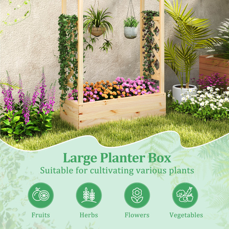 Outdoor Wooden Raised Garden Bed Planter Box with Trellis and Hanging Roof