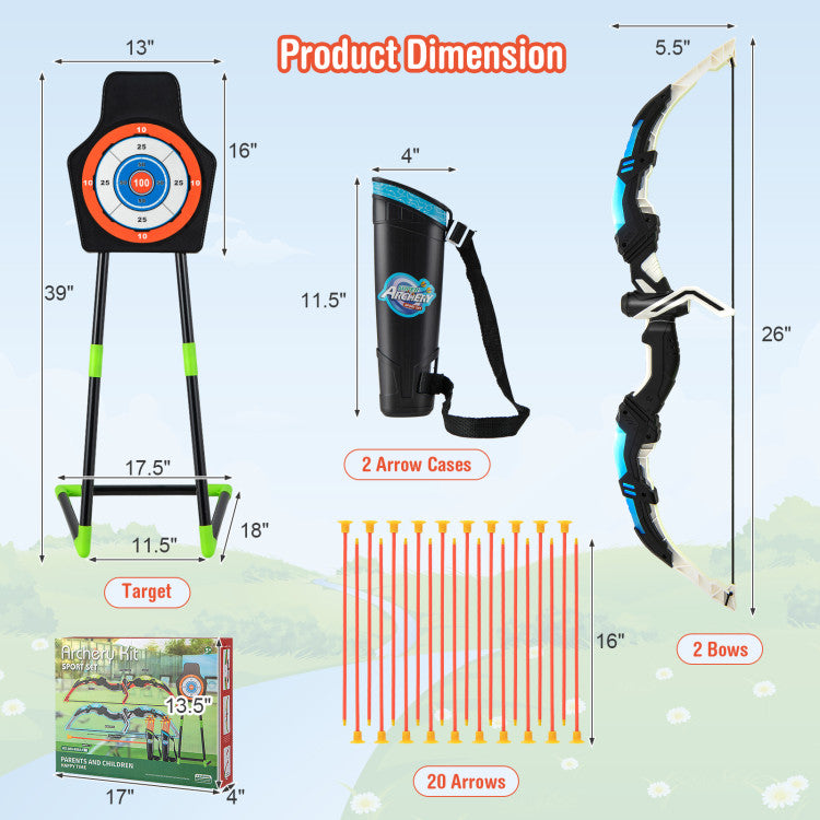 Outdoor Youth Archery Bow Set with LED Light Up Bow and 20 Suction Cup Arrows for Kids