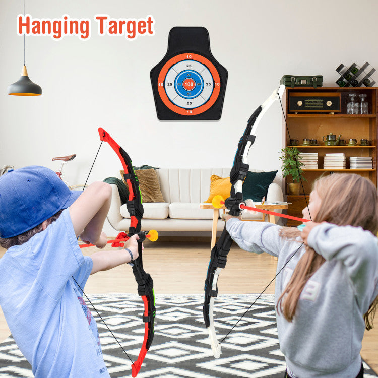 Outdoor Youth Archery Bow Set with LED Light Up Bow and 20 Suction Cup Arrows for Kids
