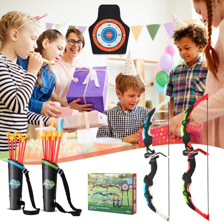 Outdoor Youth Archery Bow Set with LED Light Up Bow and 20 Suction Cup Arrows for Kids