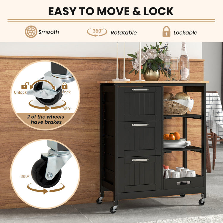 Modern Rolling Kitchen Island Utility Storage Cart with 3 Large Drawers