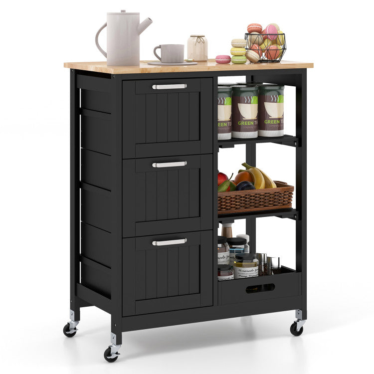 Modern Rolling Kitchen Island Utility Storage Cart with 3 Large Drawers