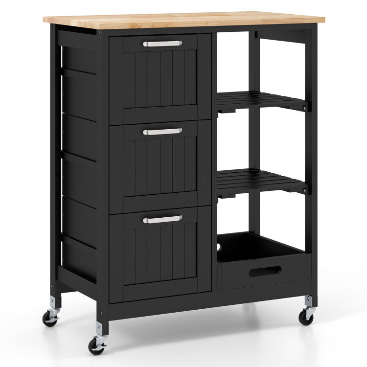 Modern Rolling Kitchen Island Utility Storage Cart with 3 Large Drawers