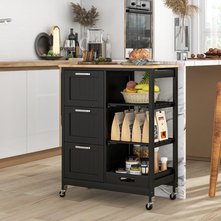 Modern Rolling Kitchen Island Utility Storage Cart with 3 Large Drawers