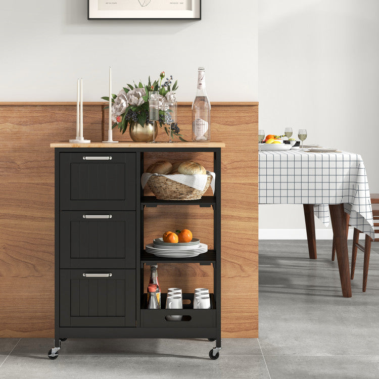 Modern Rolling Kitchen Island Utility Storage Cart with 3 Large Drawers