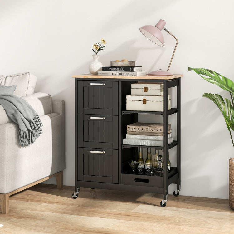 Modern Rolling Kitchen Island Utility Storage Cart with 3 Large Drawers