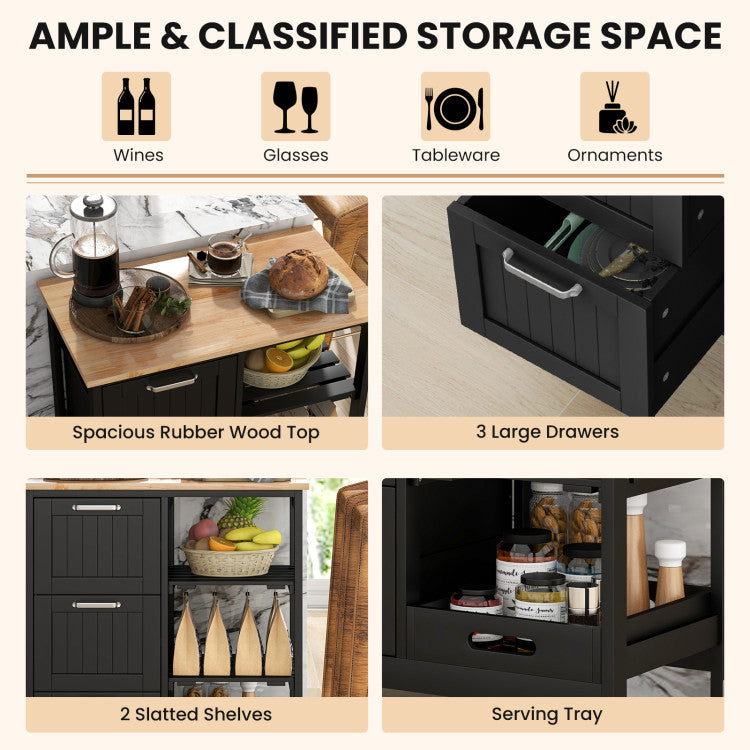 Modern Rolling Kitchen Island Utility Storage Cart with 3 Large Drawers