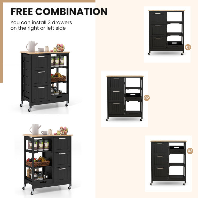 Modern Rolling Kitchen Island Utility Storage Cart with 3 Large Drawers