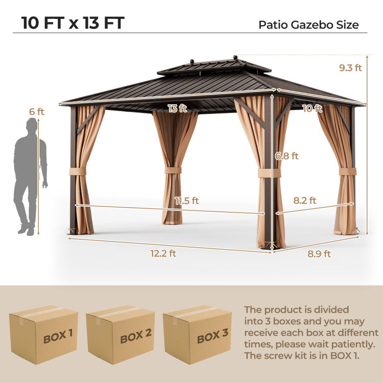 New Outdoor Oasis Ultimate Combo: All-Weather 7 Pcs Rattan Seating Set with 10x13 FT Hardtop Gazebo Shelter
