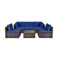 Outdoor 6 Pieces Patio Rattan Furniture Set with Cushions