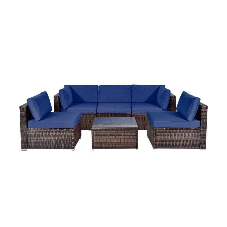 Outdoor 6 Pieces Patio Rattan Furniture Set with Cushions