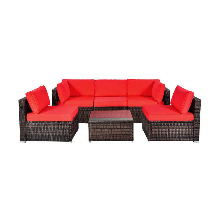 Outdoor 6 Pieces Patio Rattan Furniture Set with Cushions