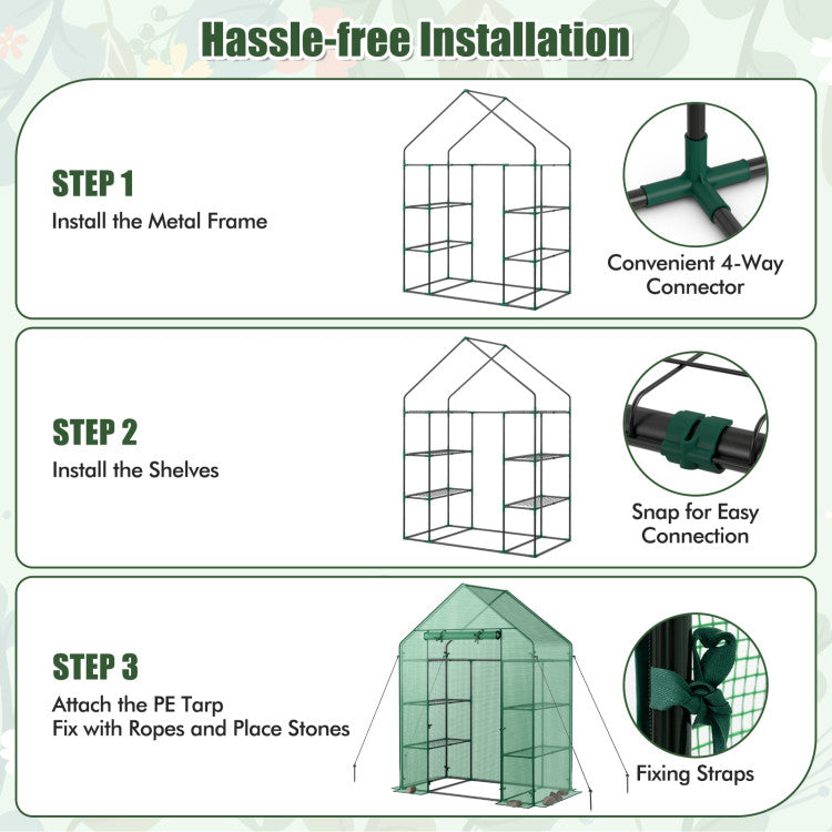 Outdoor Portable 4 Tier Walk-in Plant Greenhouse with 8 Shelves