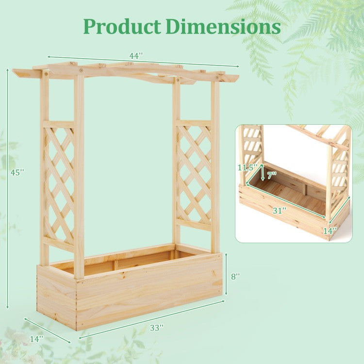 Outdoor Wooden Raised Garden Bed Planter Box with Trellis and Hanging Roof
