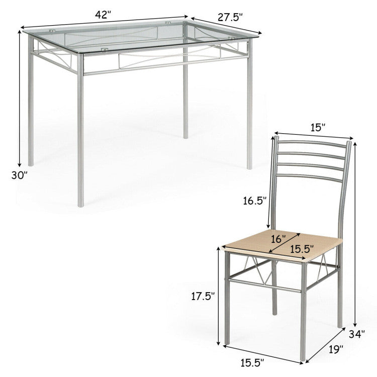 Modern 5 Pieces Dining Set Glass Table and 4 Chairs