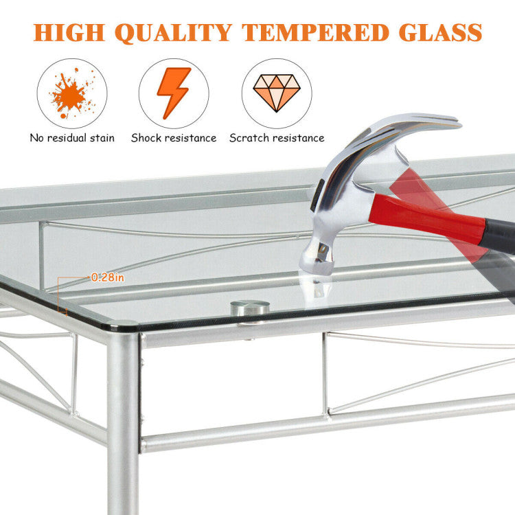 Modern 5 Pieces Dining Set Glass Table and 4 Chairs