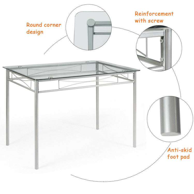 Modern 5 Pieces Dining Set Glass Table and 4 Chairs