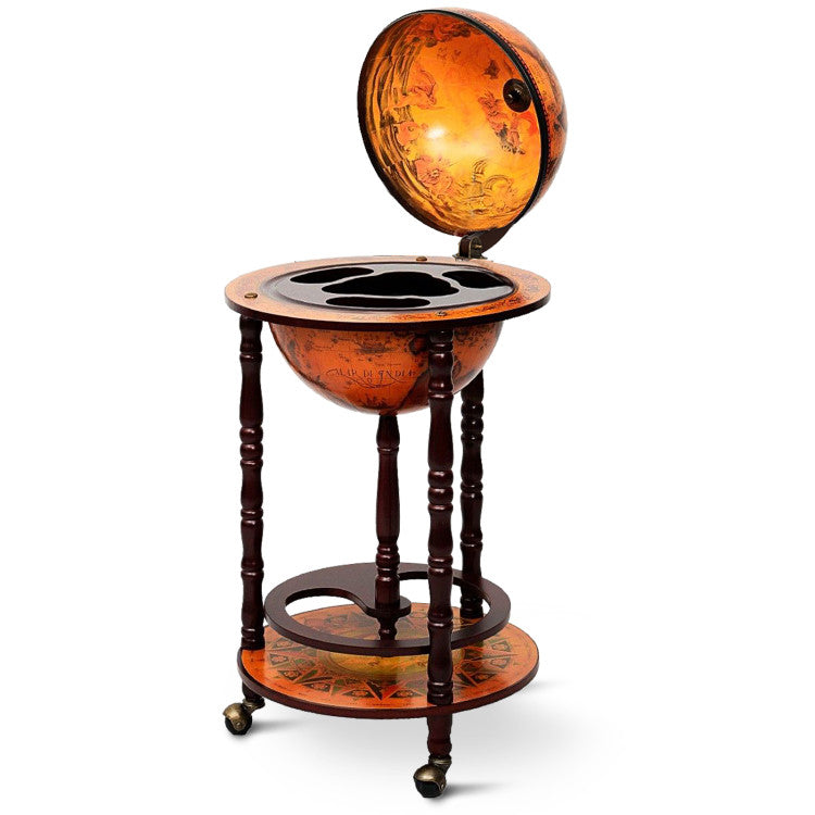 Home 16th Century Wood Globe Wine Bar Stand