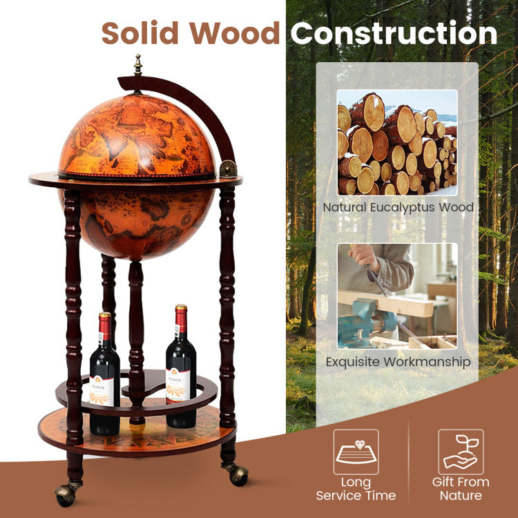 Home 16th Century Wood Globe Wine Bar Stand