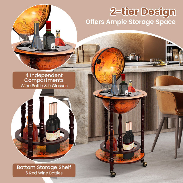 Home 16th Century Wood Globe Wine Bar Stand
