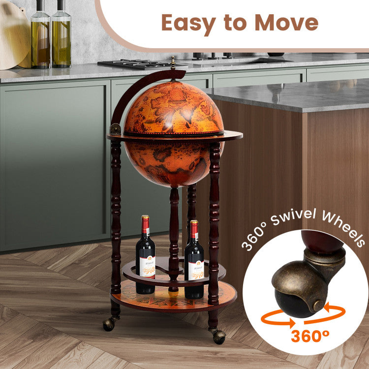 Home 16th Century Wood Globe Wine Bar Stand