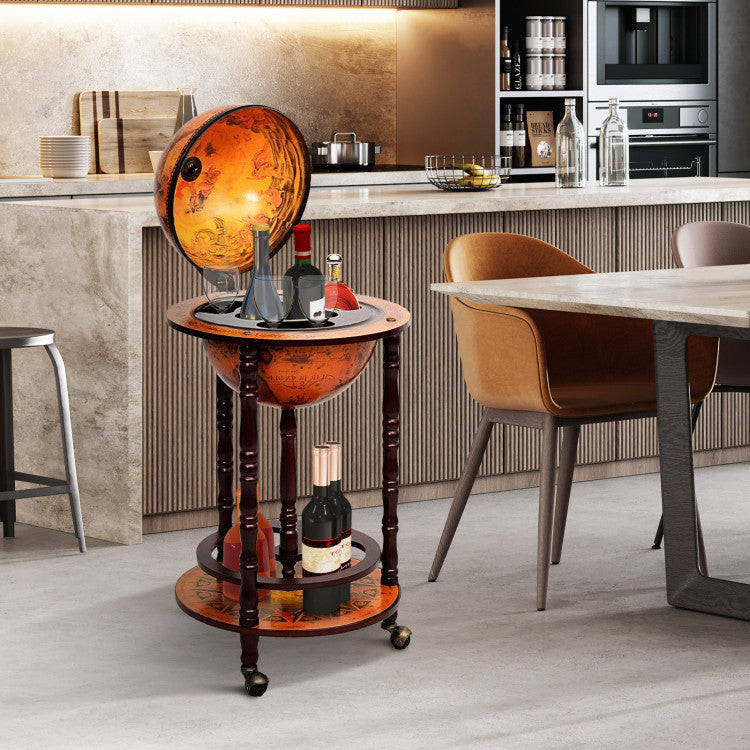 Home 16th Century Wood Globe Wine Bar Stand
