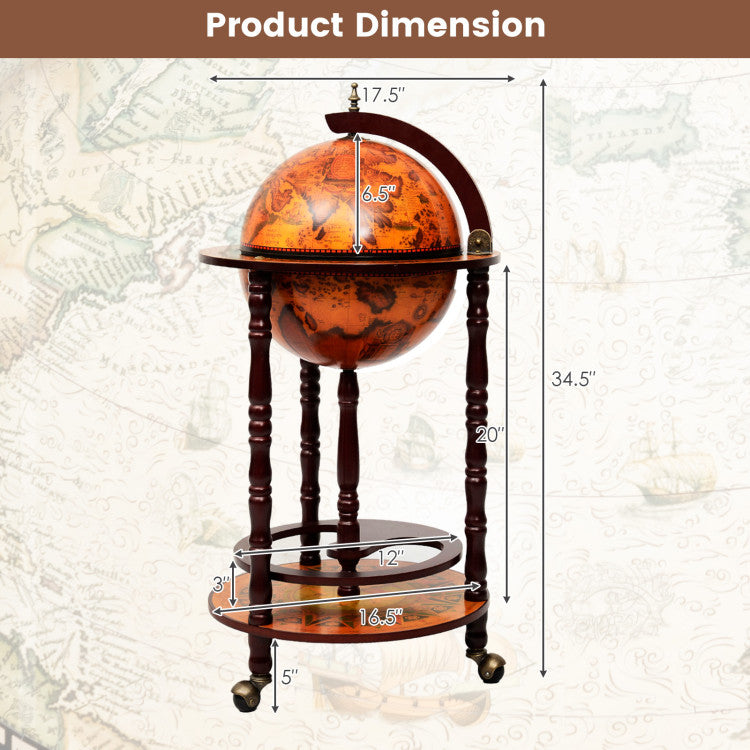 Home 16th Century Wood Globe Wine Bar Stand