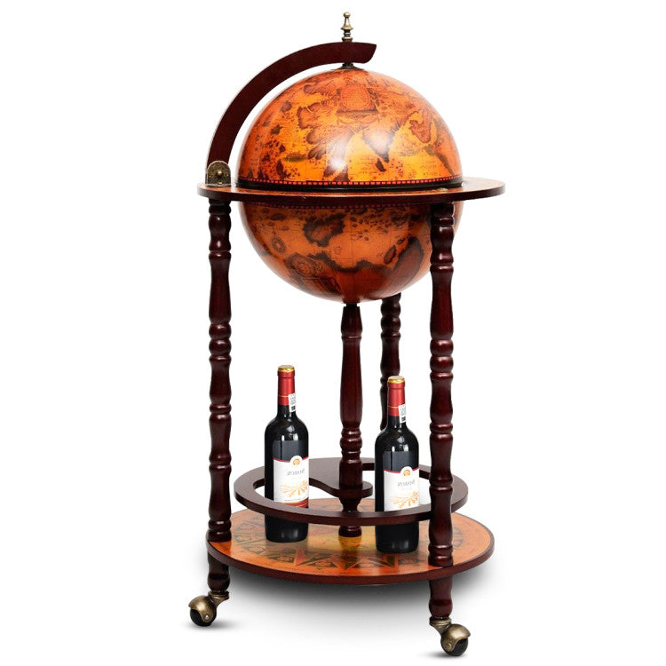 Home 16th Century Wood Globe Wine Bar Stand