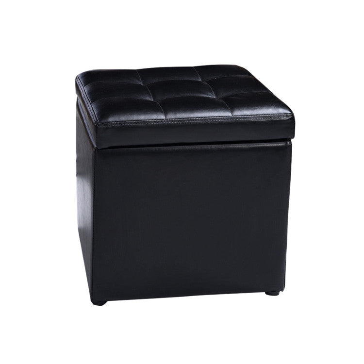 Home 16 Inch Ottoman Pouffe with Hinge Top for Storage
