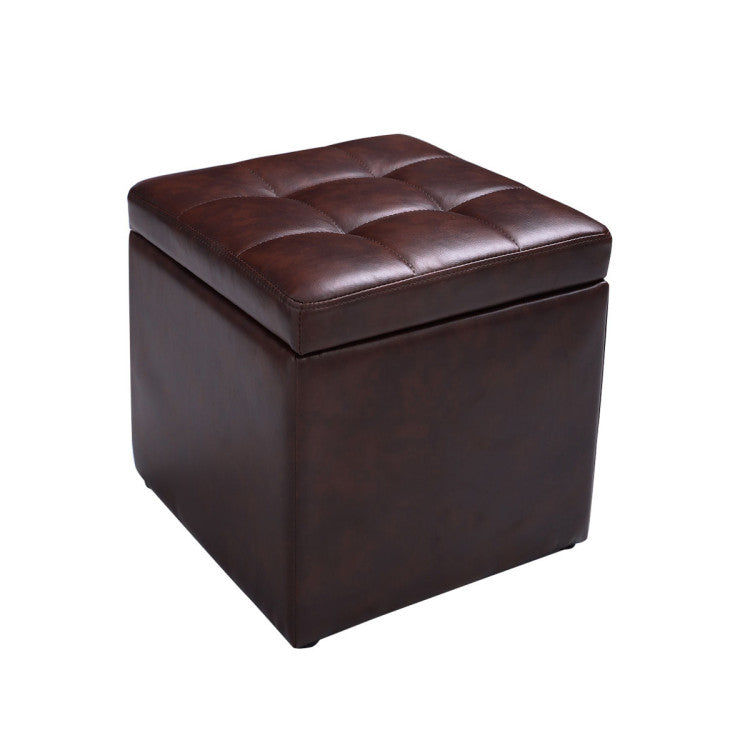 Home 16 Inch Ottoman Pouffe with Hinge Top for Storage