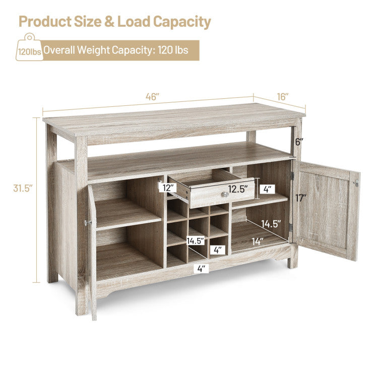 Home Server Buffet Sideboard With Wine Rack and Open Shelf