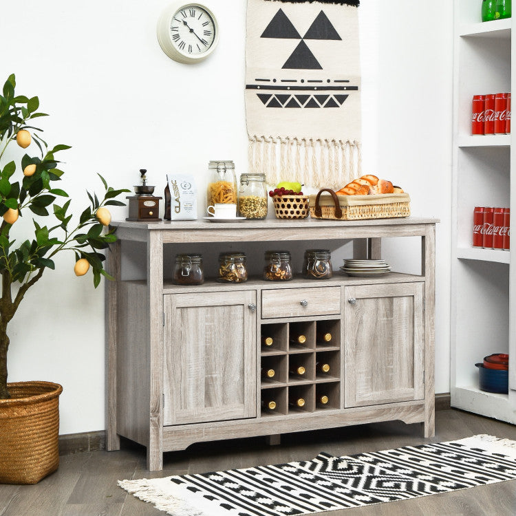 Home Server Buffet Sideboard With Wine Rack and Open Shelf