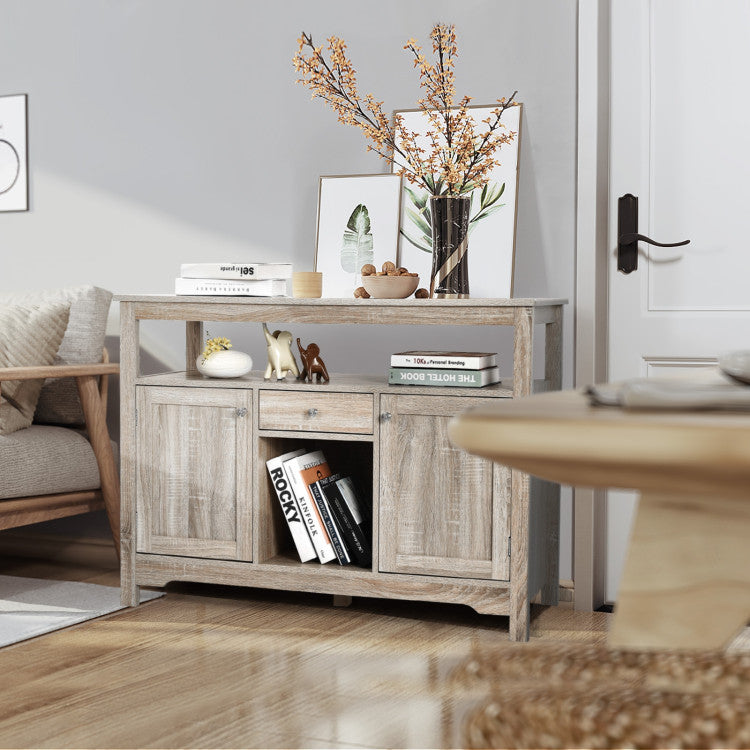 Home Server Buffet Sideboard With Wine Rack and Open Shelf