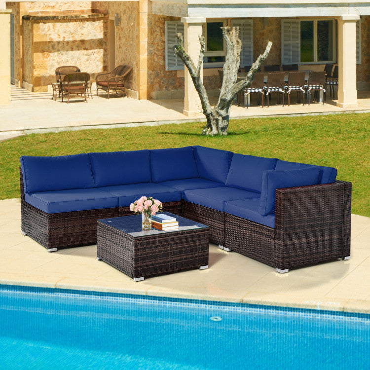 Outdoor 6 Pieces Patio Rattan Furniture Set with Cushions