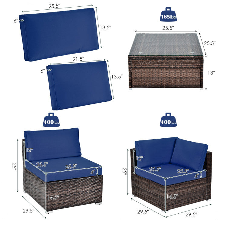 Outdoor 6 Pieces Patio Rattan Furniture Set with Cushions