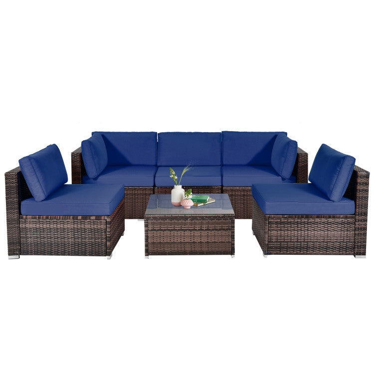 Outdoor 6 Pieces Patio Rattan Furniture Set with Cushions