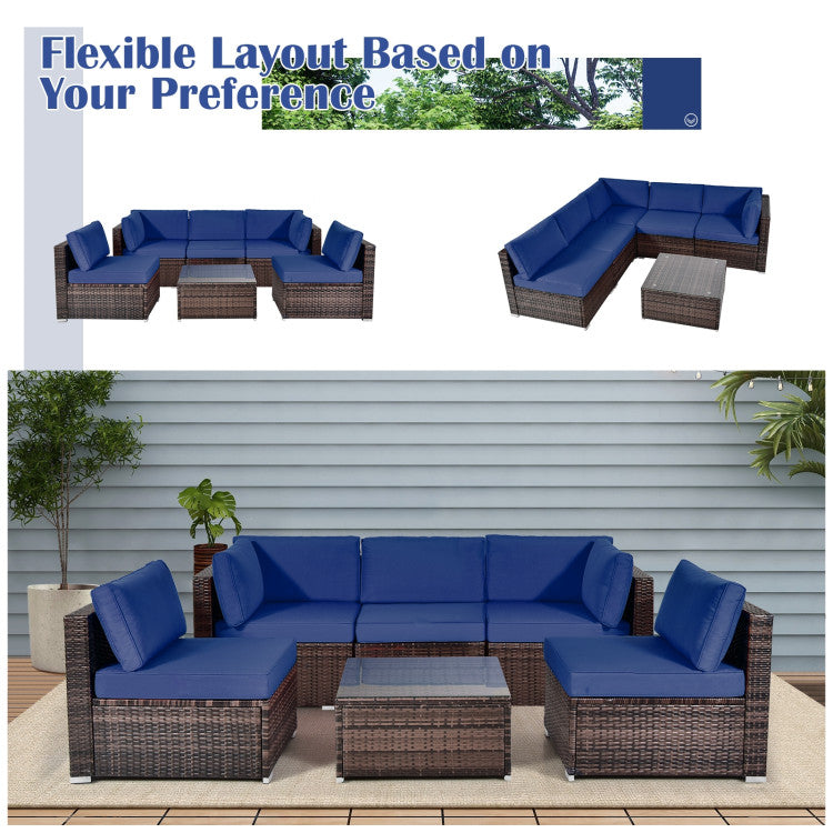 Outdoor 6 Pieces Patio Rattan Furniture Set with Cushions