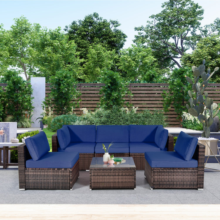 Outdoor 6 Pieces Patio Rattan Furniture Set with Cushions