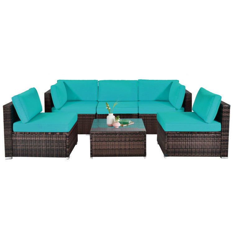 Outdoor 6 Pieces Patio Rattan Furniture Set with Cushions