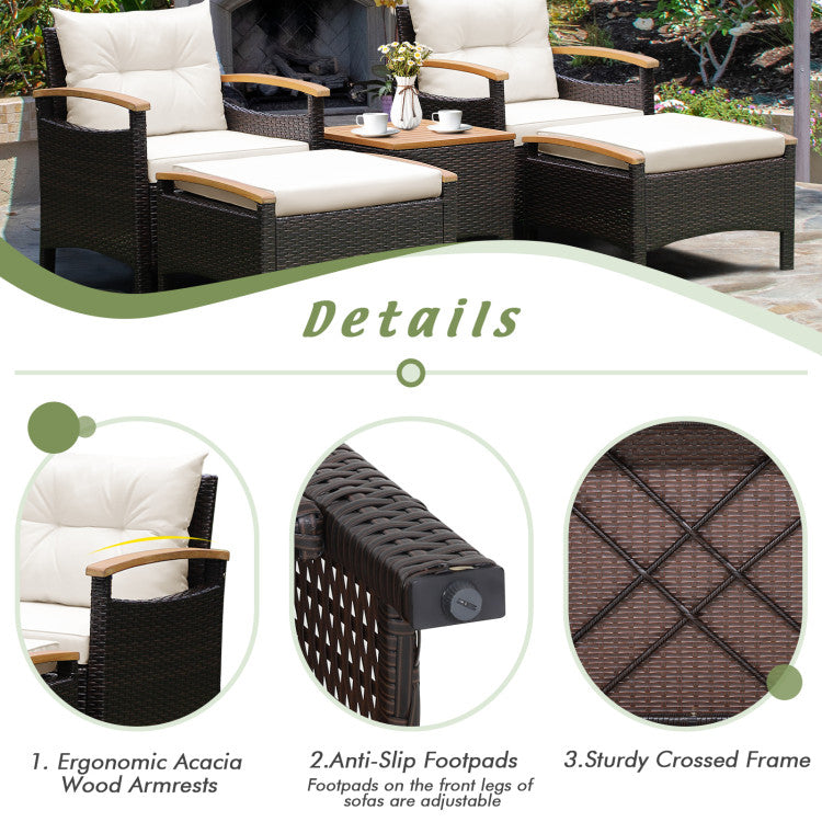 Outdoor 5 Pieces Patio Conversation Set with Cushions Coffee Table and 2 Ottomans