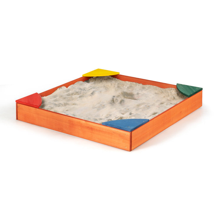 Outdoor Kids Outdoor Wooden Backyard Sandbox with Built-in Corner Seating