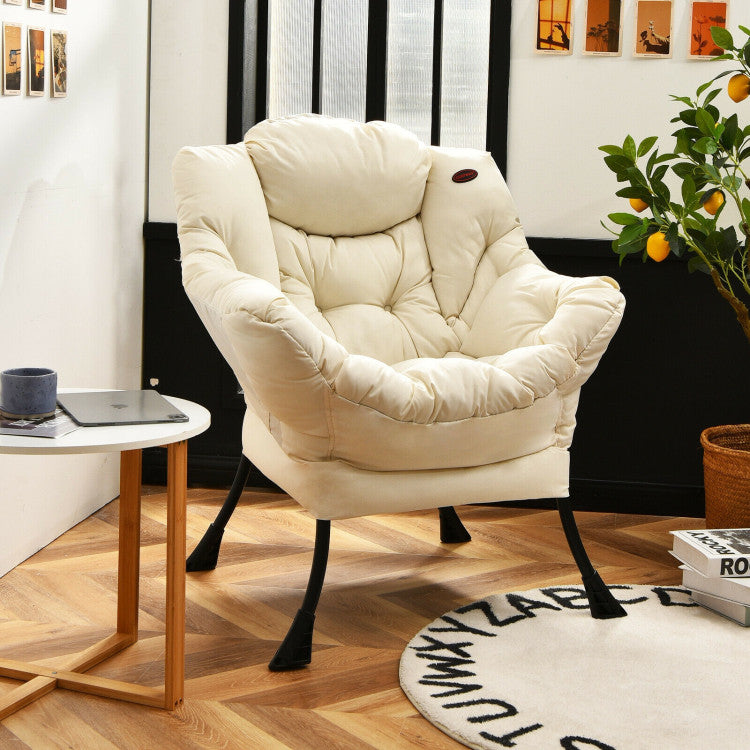Home Modern Polyester Fabric Lazy Chair with Steel Frame and Side Pocket