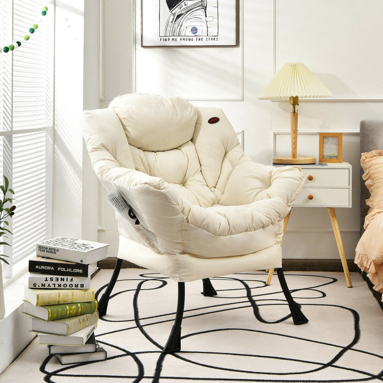 Home Modern Polyester Fabric Lazy Chair with Steel Frame and Side Pocket
